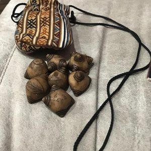 Hand-Carved Alabaster Chumpi Stones from Peru with Indigenous Bag